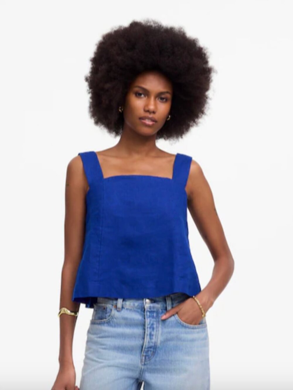 Madewell Curved-Neck Shell Tank in Sapphire Blue Linen Size 2